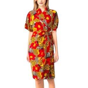56. ADRIANNA PAPELL | 100% SILK Vintage Cheetah Multi-Print Floral Wrap Dress